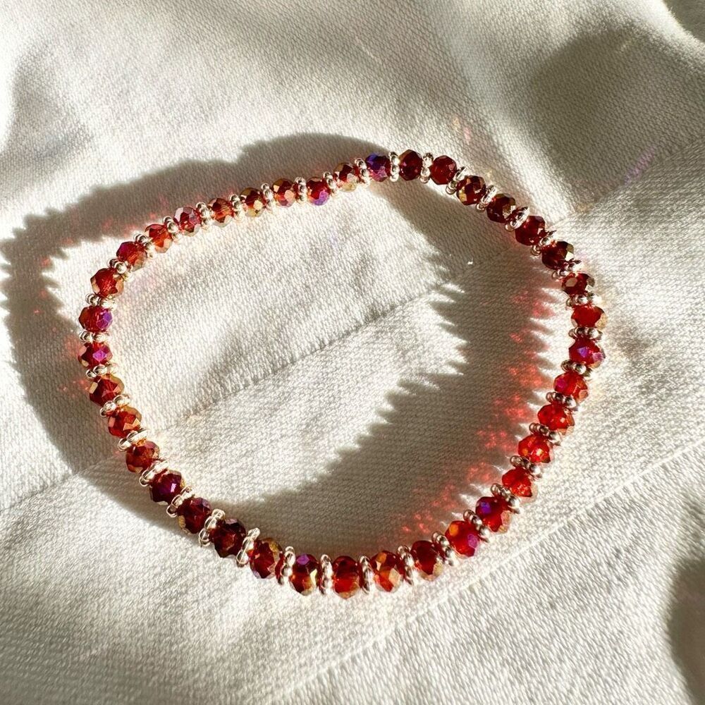 Burnt red beaded stretch sparkly bracelet